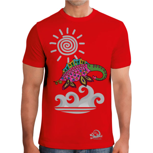 Camiseta Alebrije Elefante Marino Hombre Rojo Modelo