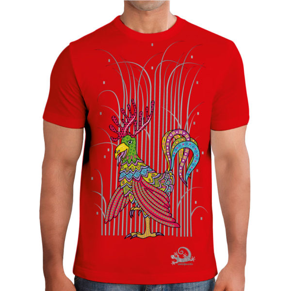 Camiseta Alebrije Gallo Alce Hombre Rojo Modelo