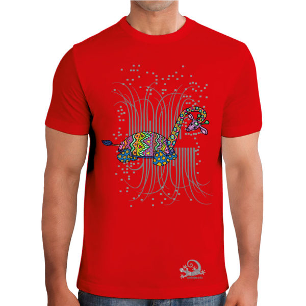 Camiseta Alebrije Jirafa Tortuga Hombre Rojo Modelo