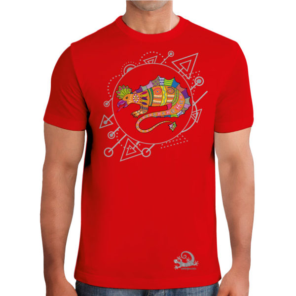 Camiseta Alebrije Lagarto Hombre Rojo Modelo