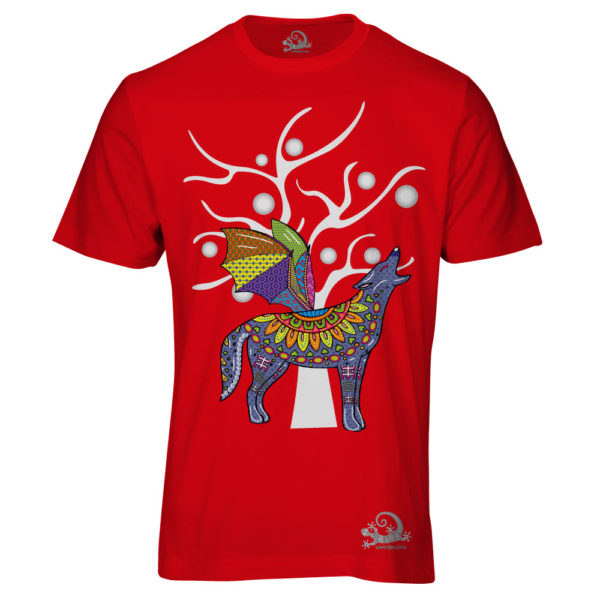 Camiseta Alebrije Coyote Murcielago Hombre Rojo