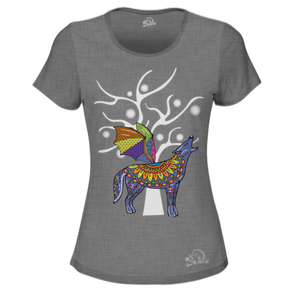 Camiseta Alebrije Coyote Murcielago Mujer Gris