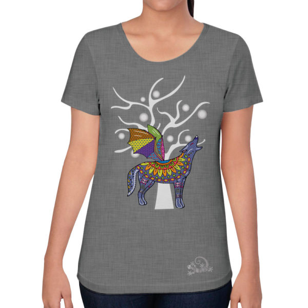 Camiseta Alebrije Coyote Murcielago Mujer Gris Modelo