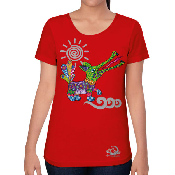 Camiseta Alebrije Cocodrilo Mujer Rojo Modelo