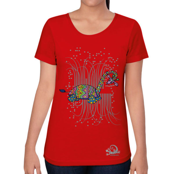 Camiseta Alebrije Jirafa Tortuga Mujer Rojo Modelo