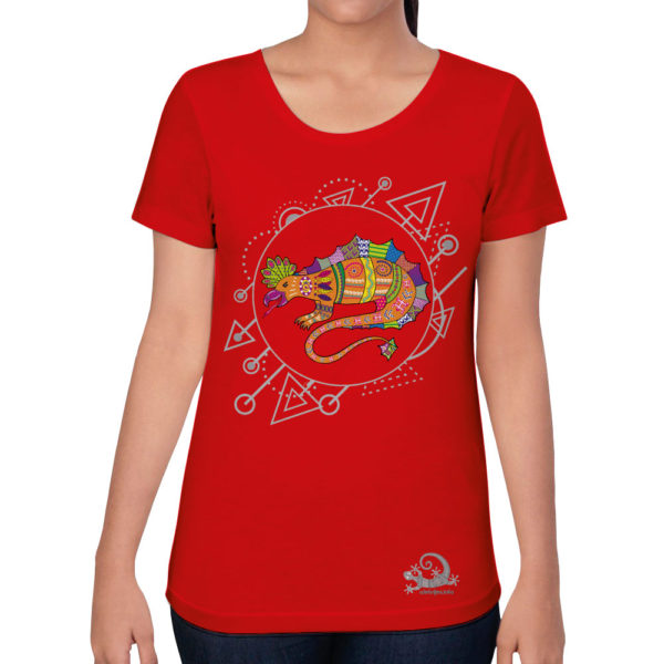 Camiseta Alebrije Lagarto Mujer Rojo Modelo