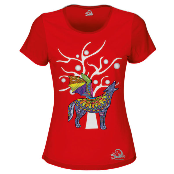 Camiseta Alebrije Coyote Murcielago Mujer Rojo