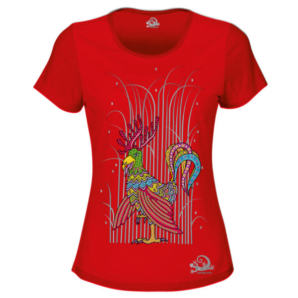 Camiseta Alebrije Gallo Alce Mujer Rojo